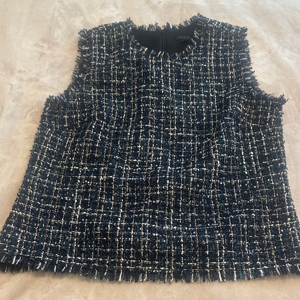 Ann Taylor Teal and White Textured Top